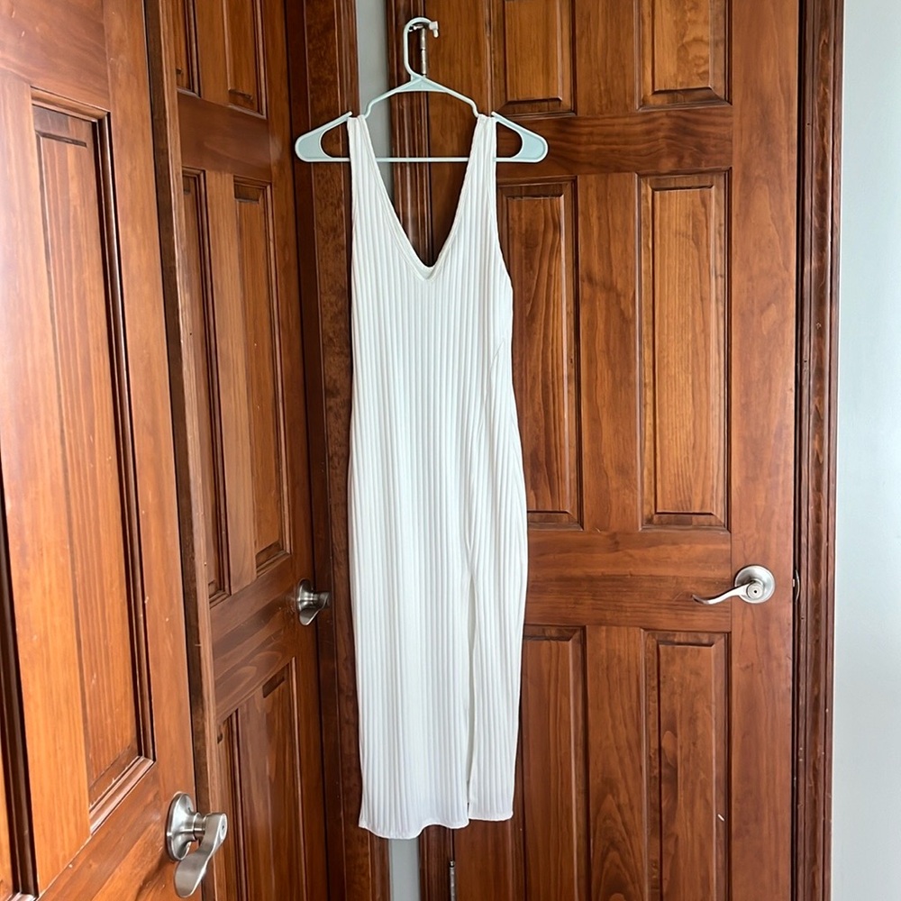 Vici ribbed mid calf length white dress